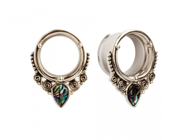 Moderne oor tunnel met steentje - 2 st. zilver 10 mm