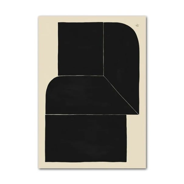 Moderne plakat abstrakt sort form på beige baggrund 30 × 45 cm tryk på lærred sort-beige blød plakat uden ramme dekoration 1