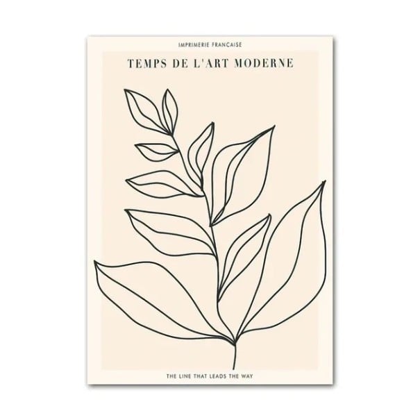 Moderne plakat til væg abstrakt plante linjetegning 30 × 45 cm tryk på lærred sort beige minimalistisk design dekoration 1