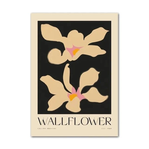 Moderne plakat til væggen med blomster Wallflower med tekst 50 × 70 cm tryk på lærred sort-beige minimalistisk motiv dekoration til indretning uden ramme 1
