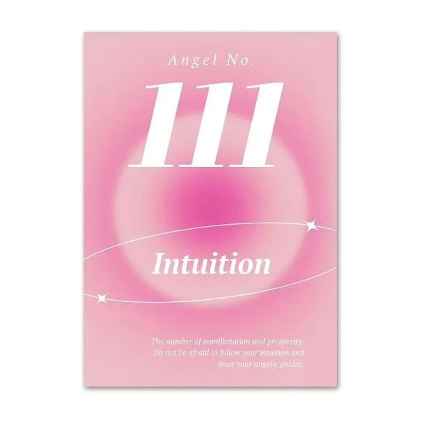 Moderne vægplakat engel nummer 111 Intuition 40 x 60 cm tryk på lærred lyserød dekoration uden ramme vægdekoration til indretning 1