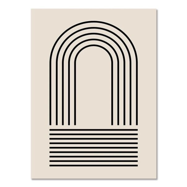 Moderne vægplakat med buer og linjer 50 × 70 cm trykt på lærred sort-beige geometrisk minimalistisk dekoration uden ramme 1