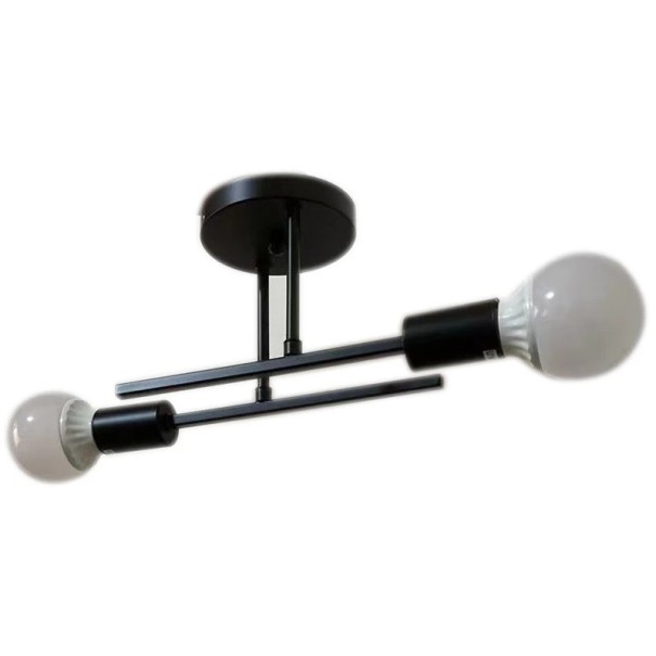 Moderne zwarte kroonluchter voor twee E27-lampen Half-inbouw plafondkroonluchter Metalen plafondverlichting Minimalistische lamp 32 x 13 cm 1