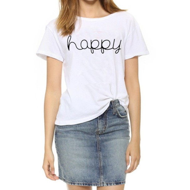 Modernes Damen-T-Shirt Happy - Weiß M