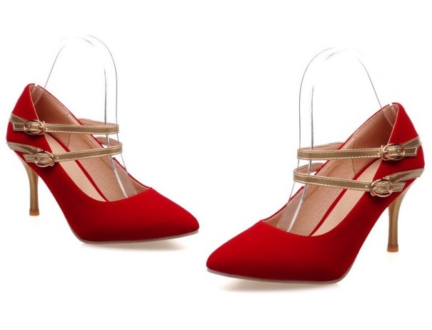 Moderni décolleté da donna con fibbie J2005 rosso 42