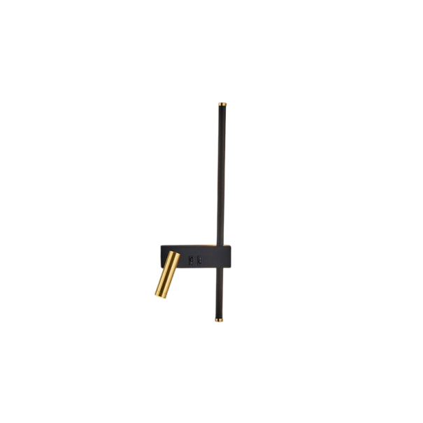 Moderní Nástěnná Lampa Čtecí Bodovka 350° Rotace 90° Sklon 50 x 1,6 cm Černá Zlaté Detaily Naturální Bílé Světlo 3500-5500K 1