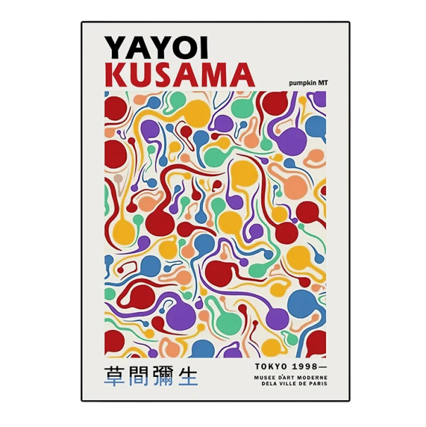 Moderní nástěnný plakát abstraktní barevné tvary a linie Yayoi Kusama styl 40 × 60 cm tisk na plátno bez rámu dekorace interiéru 1