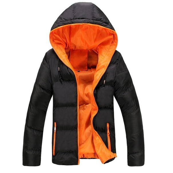 Moderní pánská zimní bunda J2009 černo-oranžová XL