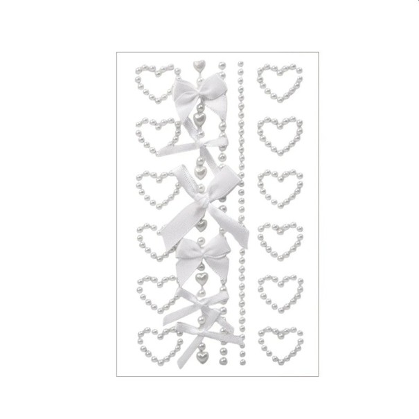 Modieuze gezichtstickers met strik en steentjeslint Arch met kleinere hartjes en strikjes Stofversieringen en acrylsteentjes wit