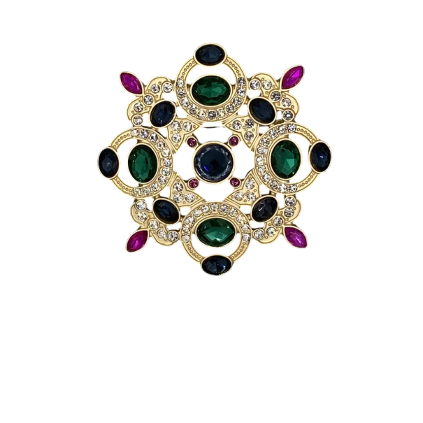 Modische Barockbrosche 5,7 x 5,7 cm Goldfarbener dekorativer Schmuck Zinklegierung Luxuriöser historischer Stil Zubehör für Kleider und Blazer 1