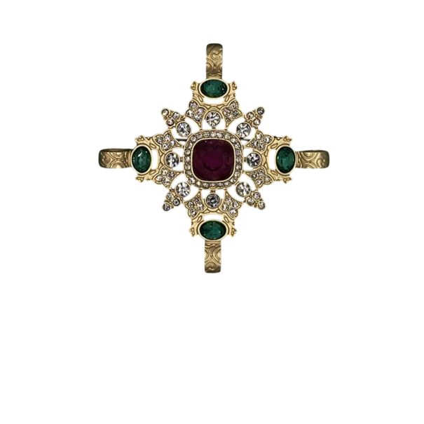 Modische Barockbrosche 5,7 x 5,7 cm Goldfarbener dekorativer Schmuck Zinklegierung Luxuriöser historischer Stil Zubehör für Kleider und Blazer 2