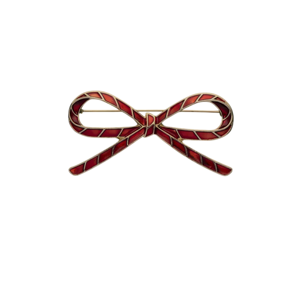 Modische Brosche 5,5 x 2,8 cm Rote Schleife Rot-goldene Ausführung Elegantes Accessoire Zinklegierung für Jacken und Kleider 1