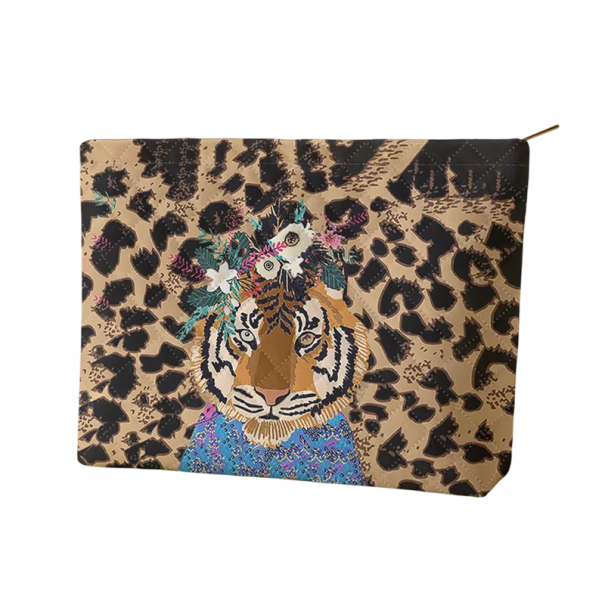 Modische Samt-Kosmetiktasche mit Reißverschluss Leopardenmuster und Tigerdesign Leichte Make-up-Clutch Multifunktionale Aufbewahrungstasche mit Futter 1
