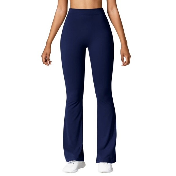 Modische, unifarbene Damen-Leggings mit V-Taille Push-Up-Effekt Hohe Taille Schmale Passform Ausgestellte Beine Elegante Shaping-Hose dunkelblau XL