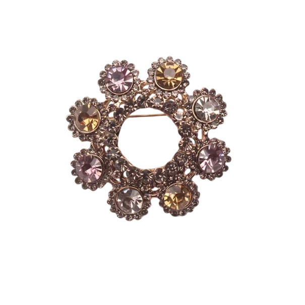 Modna broszka 3,7 x 3,7 cm Kwiat wieniec z otworem na środku Elegancki design z kamieniami Stop z cynku 1