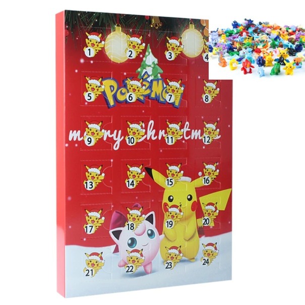 Modny świąteczny kalendarz adwentowy z motywem Pokemon czerwony