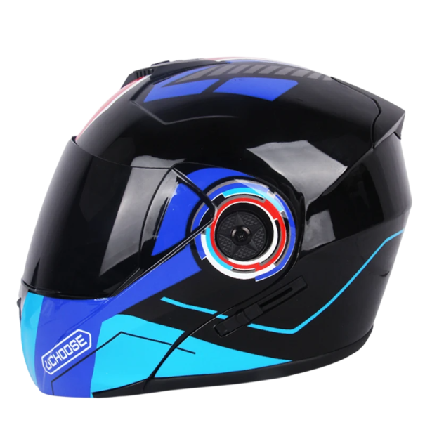 Modrá výklopná motocyklová helma s dvojitým hledím Tmavé vnější hledí Ochranná přilba pro motorkáře z ABS materiálu XL (61-62 cm)
