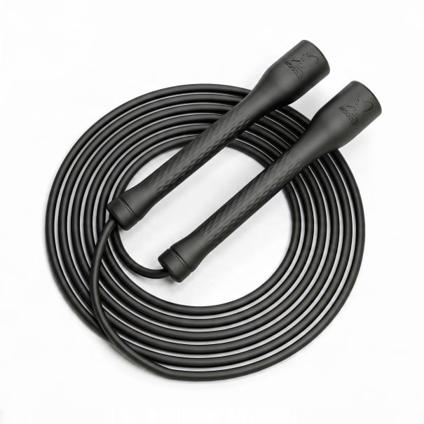 MOGOLD sebességi ugrókötél PVC zsinórral 3 m Pamut mag Ergonomikus csúszásmentes fogantyúk Gyerekeknek és felnőtteknek fekete