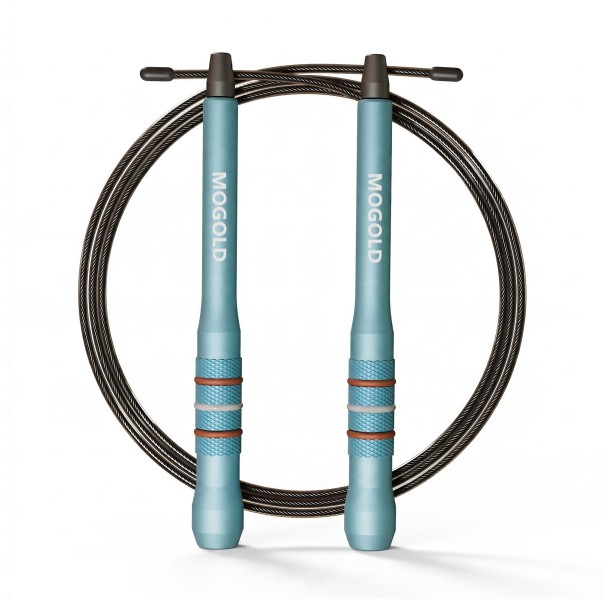 MOGOLD Speed Jump Rope with Steel Cable 3 m Aluminium Handles 17 cm Dual-Axis Bearings 360° Blue Design For CrossFit and Cardio 1