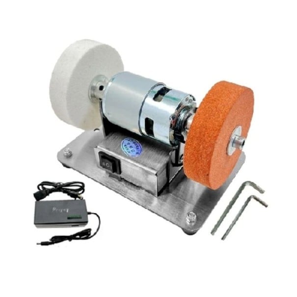 Moinho de bancada dupla 100W com discos de polimento pedra abrasiva cinza laranja para afiação e polimento de ferramentas 1