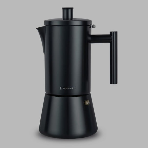 Moka kanvica na kávu s filtrom 500 ml nerezová oceľ vhodná do umývačky indukcie aj sporák pre domácu prípravu kávy čierna