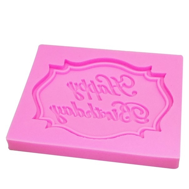 Molde de silicona 3D para hornear con el texto Feliz Cumpleaños Para decoraciones de cumpleaños en forma de etiqueta con marco Medidas 7,2 x 6 x 0,8 1