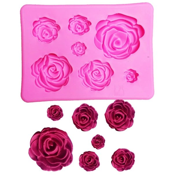 Molde de silicona 3D para rosas para hornear y decorar pasteles Siete formas de diferentes tamaños Resistencia a temperaturas de hasta 230 °C 1