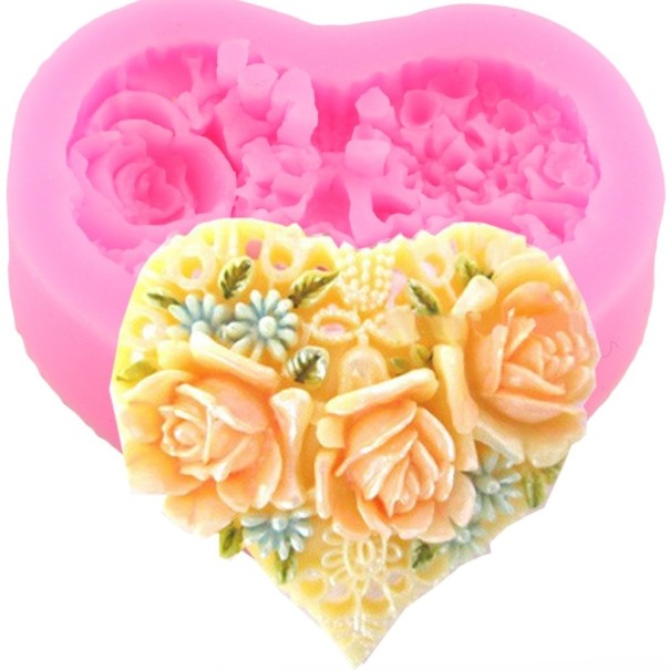 Molde de silicona corazón con flores 1