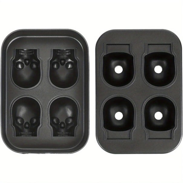 Molde de silicona para hielo con forma de calavera 3D, flexible, para 4 calaveras, bandeja de hielo con forma de cabeza de terror, para decoración 1