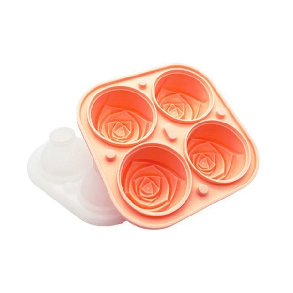 Molde de silicona para hielo de 13,5 x 7 cm con diseño de flor rosa y 4 rejillas para hornear galletas, chocolate, decoración navideña y utensilios de cocina. naranja