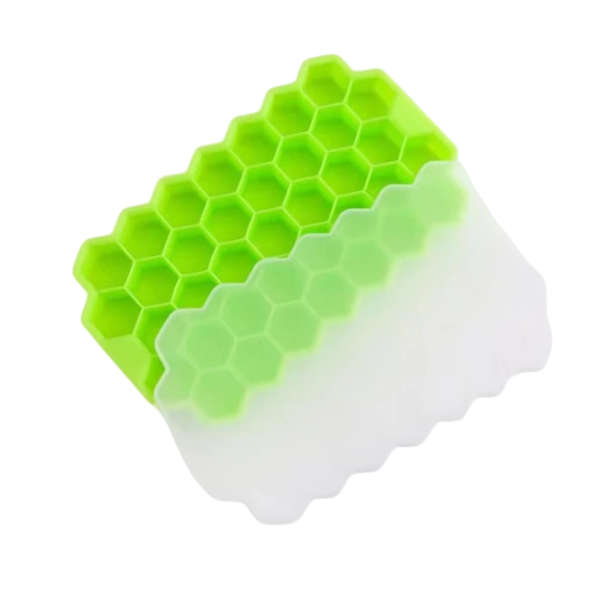 Molde de silicona para hielo de 20,5 × 12,5 cm, máquina para hacer hielo de gran capacidad con tapa, plástico de grado alimenticio, molde reutilizable para cubitos. verde