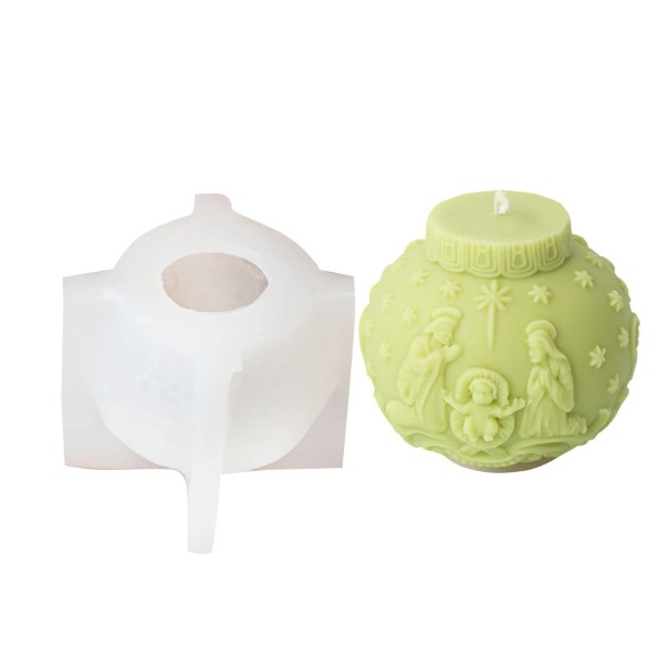 Molde de silicona para vela 8,8 x 7,5 cm Bola navideña con motivo de la Sagrada Familia Molde para verter cera resina jabón decoraciones 1