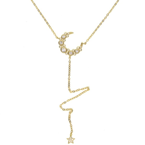 Mond- und Stern-Halskette für Damen G642 golden