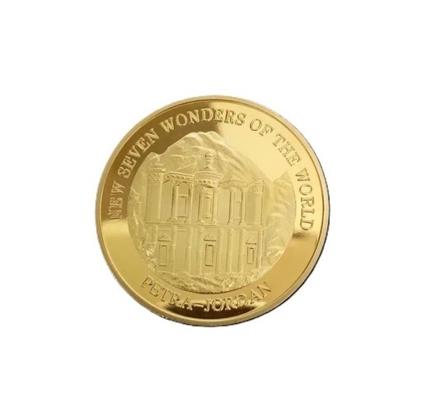 Moneda de colección de 4 cm dorada Siete maravillas del mundo Ciudad de Petra Jordania moneda conmemorativa decorativa 1