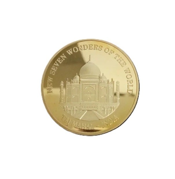 Monedă de colecție 4 cm aurită Șapte minuni ale lumii Taj Mahal India monedă comemorativă decorativă pentru colecționari 1