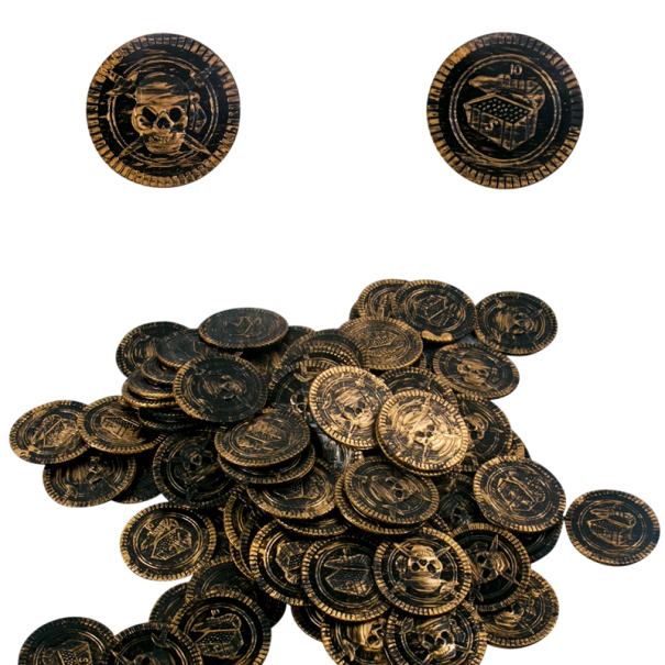 Monedas falsas de plástico con motivo pirata 40 unidades Ø 3 cm monedas decorativas de plástico para fiesta pirata, cofre del tesoro y decoración temática bronce