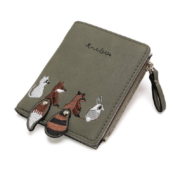 Monedero práctico de mujer con animales J2343 verde