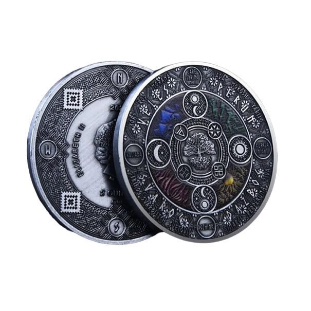 Moneta commemorativa con la regina britannica Elisabetta II. 4 cm Moneta in metallo argentato con segni zodiacali e albero della vita Moneta da collezione britannica dell'anno 2020 1