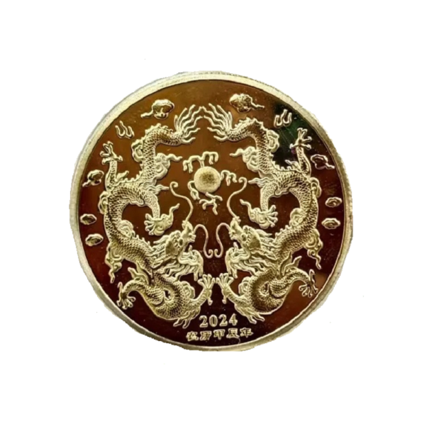 Moneta pamiątkowa chiński smok 4 x 0,15 cm Kolekcjonerska, pozłacana Moneta chińskiego smoka zodiaku Metalowa moneta Chiński Rok Smoka w przezroczystej okładce złoto