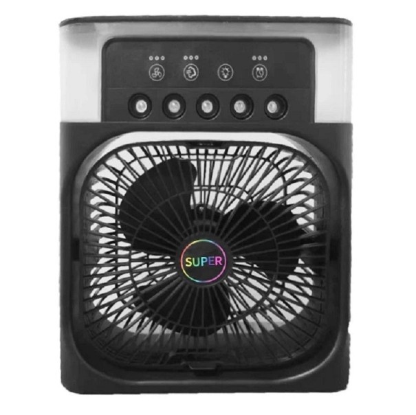 Monitoiminen tuuletin 10 W kannettava kotiilmastointilaite vesijäähdytys-ilmankostutin LED-yövalolla kompakti ilmanjäähdytin 26 x 21 cm musta