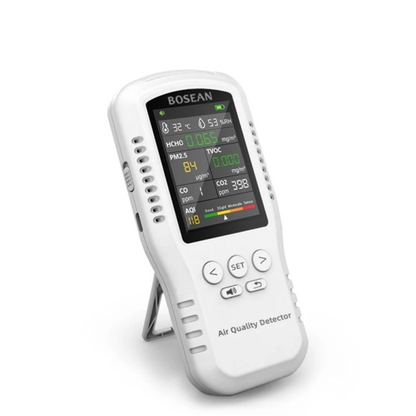 Monitor della qualità dell'aria CO2 PM2,5 HCHO TVOC Rilevatore di inquinamento Termometro Igrometro Analizzatore domestico dell'aria Display LCD 1