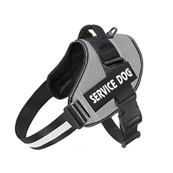 Monivärinen heijastava valjaat Säädettävä hengittävä liivi lemmikeille Turvallisuusvaljaat pienille koirille tekstillä Service Dog harmaa 2XL