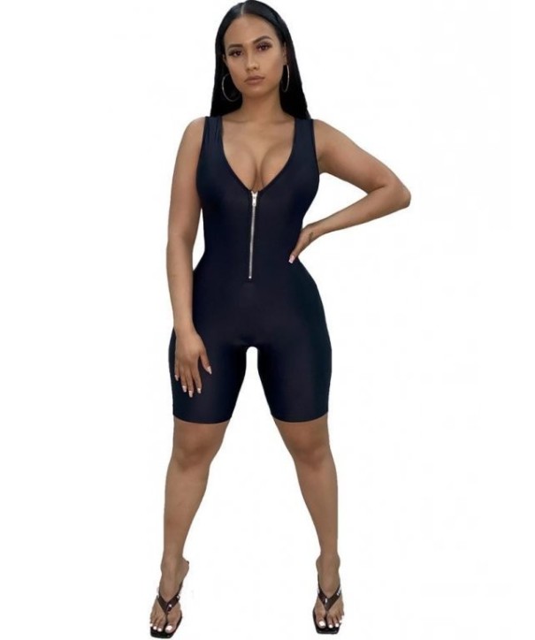 Mono corto ajustado con cremallera para mujer negro S