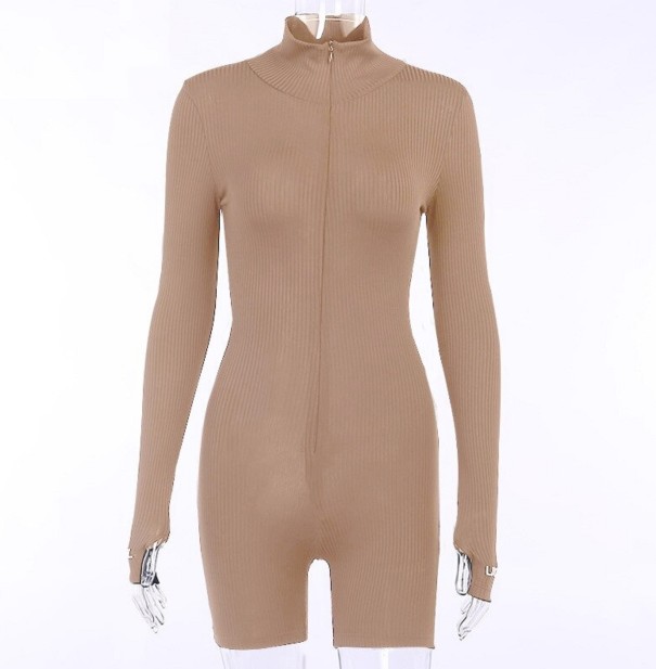 Mono corto ajustado para mujer marrón claro XS