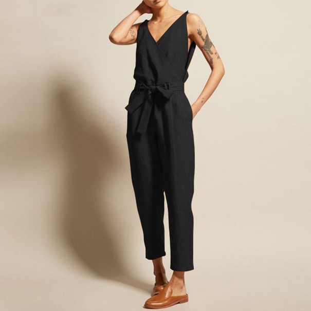 Mono de lino para mujer negro L