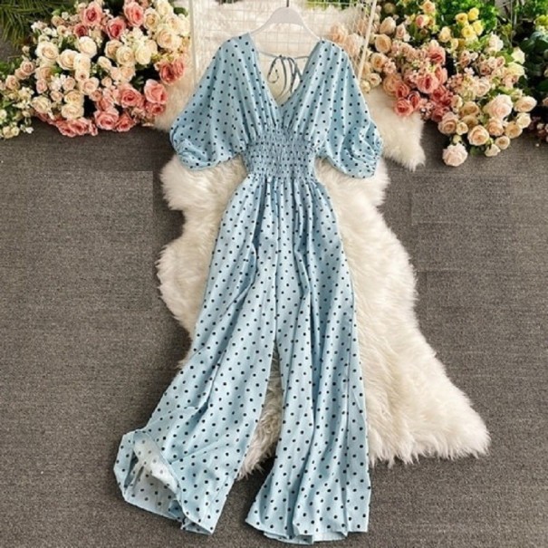 Mono de lunares para mujer con manga corta azul claro