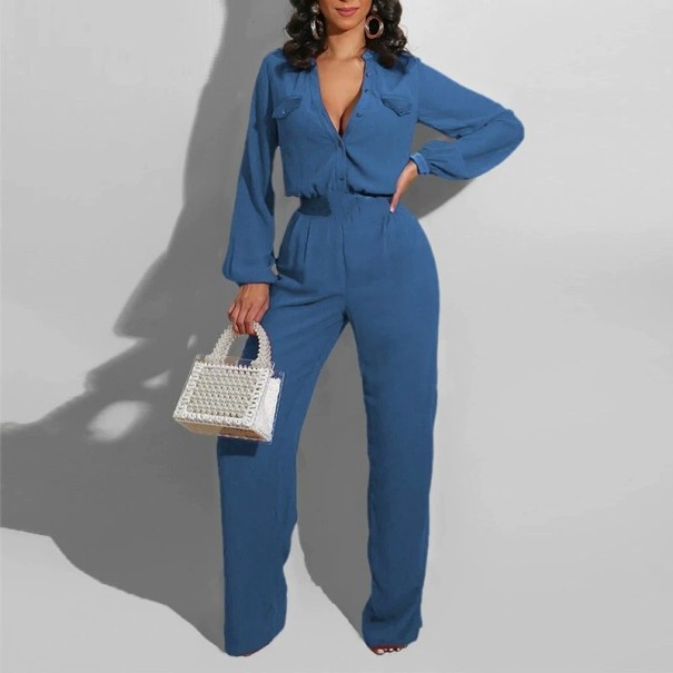 Mono de manga larga para mujer B841 azul XL