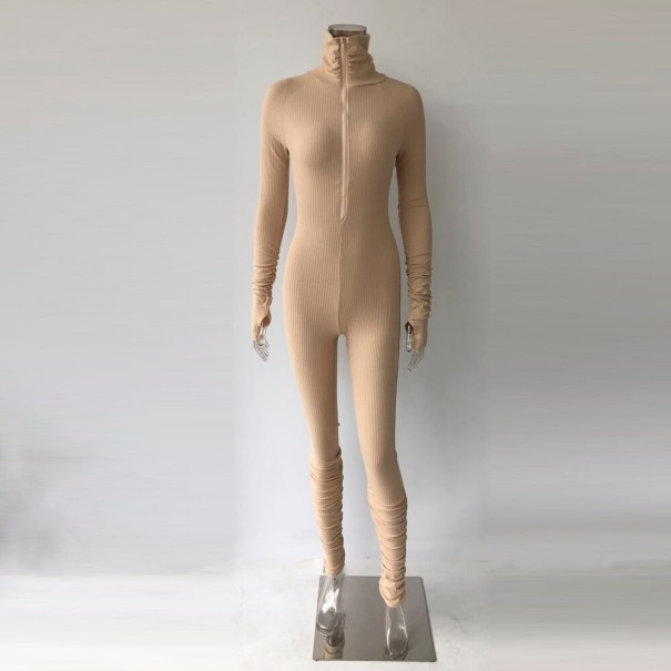 Mono de mujer con cuello alto y cremallera beige M