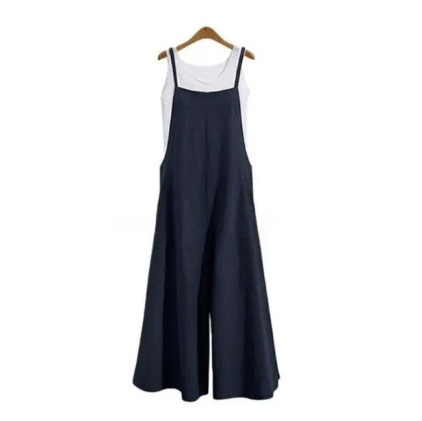 Mono de mujer Modelo de un solo color Pantalones anchos Tirantes finos Mezcla de poliéster y algodón Atuendo de verano Corte holgado Ropa de moda azul oscuro 3XL