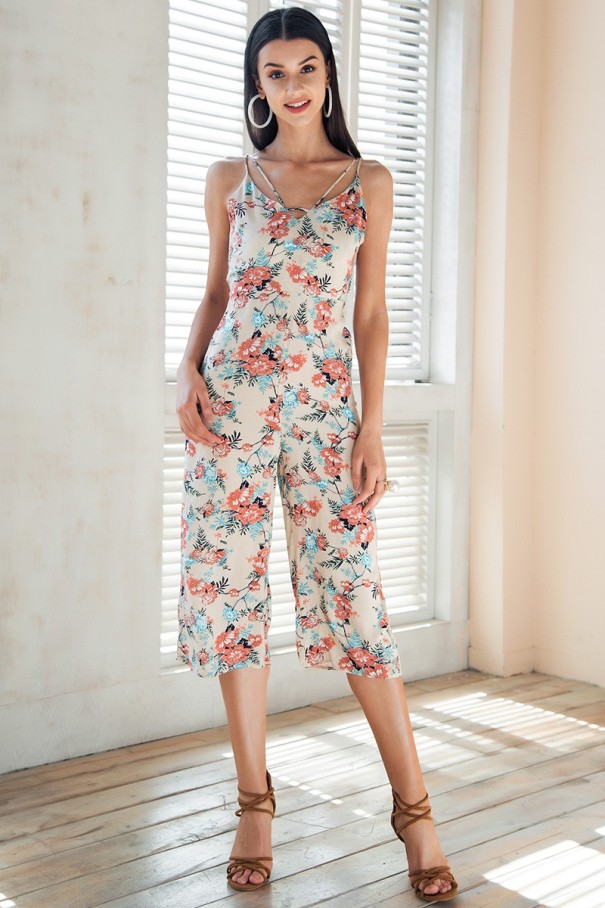 Mono de verano para mujer con estampado floral J1363 beige M